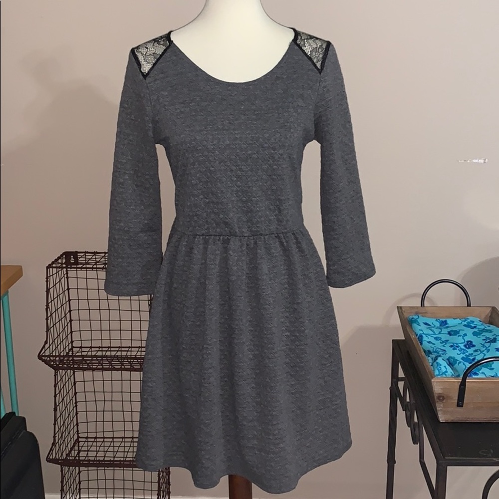 Maison Jules Gray Lace Accent Dress